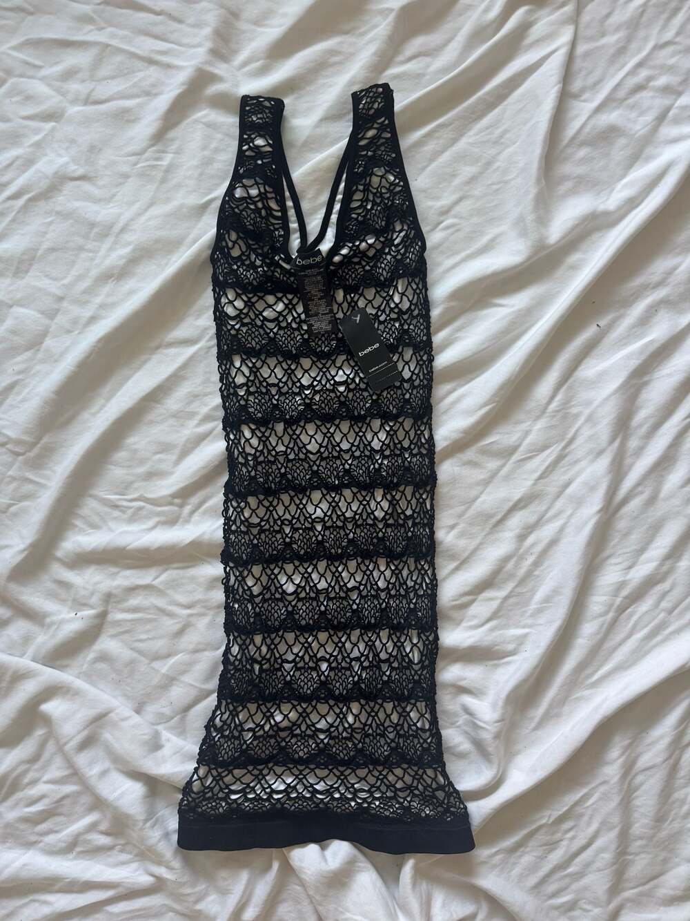 BRAND NEW BEBE Y2K White and Black Crochet Lace Dress